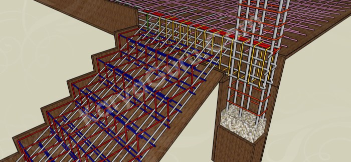 Tangga penulangan sederhana denah pembesian bangunan konstruksi lantai potongan autocad papan bentuk arsitektur pilih desain