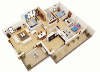 Denah rumah type 54 3 kamar dan tampaknya