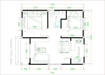 Denah rumah 6x7 sederhana 2 kamar