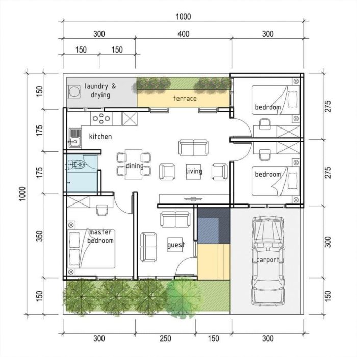 Denah rumah 10x10 aesthetic