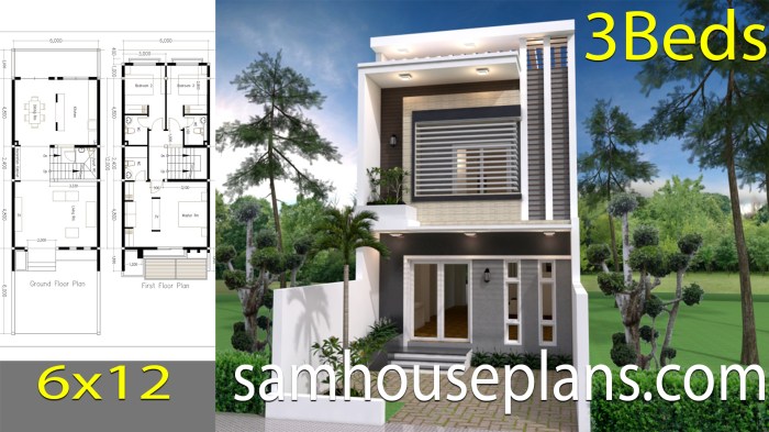 Denah rumah 2 lantai 6x12