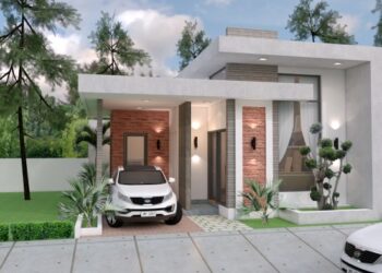 Denah rumah 8x10 dengan teras samping