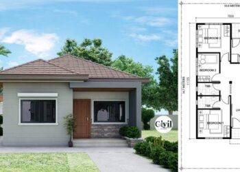 Denah rumah 6x9 3 kamar tidur tanpa garasi