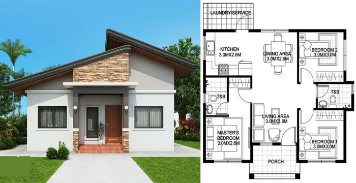 Denah rumah type 54 3 kamar dan tampaknya