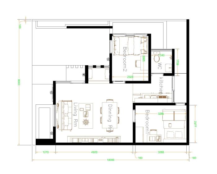 Denah rumah 8x10 dengan teras samping