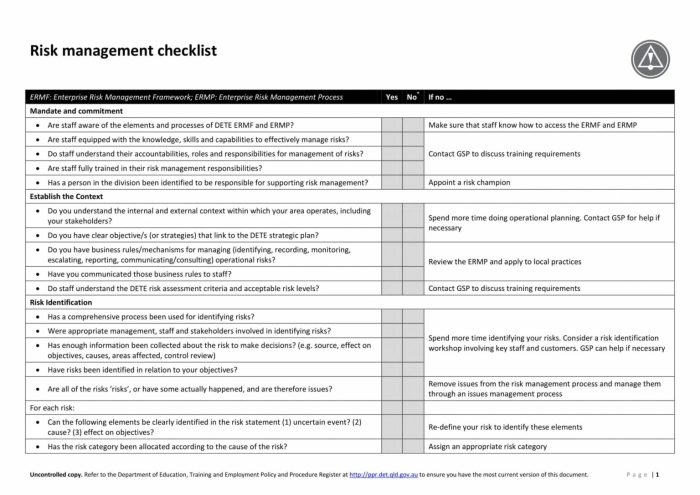 Contoh Formulir Evaluasi Manajemen Risiko