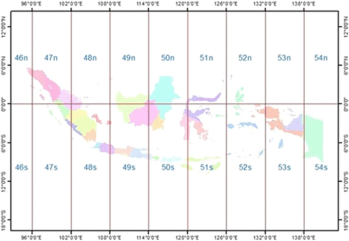 Pembagian Zona UTM (Universal Transverse Mercator) Indonesia