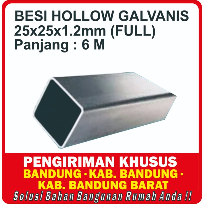 Harga besi hollow galvanis berbagai ukuran terbaru 2025